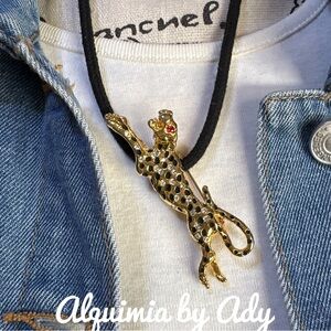LUXURY GOLD PANTHER BROOCH STATEMENT PENDANT NECKLACE